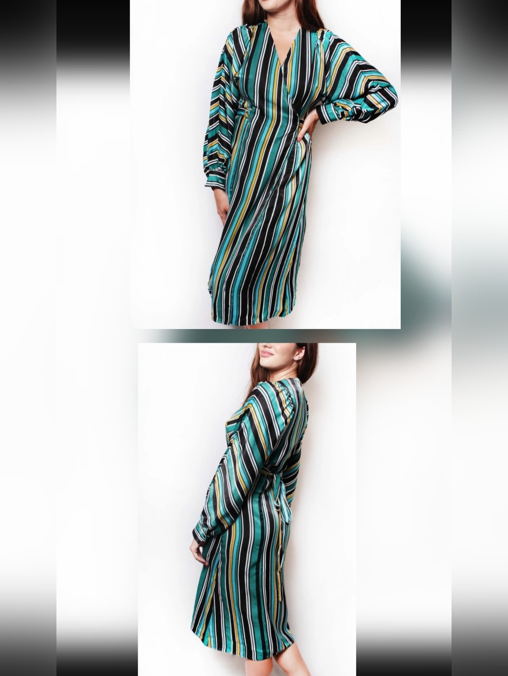BY TOGETHER, Spring, Fall, Wedding, Women's Striped Wrap Midi Dress Sz L